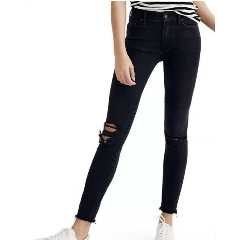 Madewell grunge Women's High Rise Skinny Raw Hem Black Jeans Sz.25 Grunge